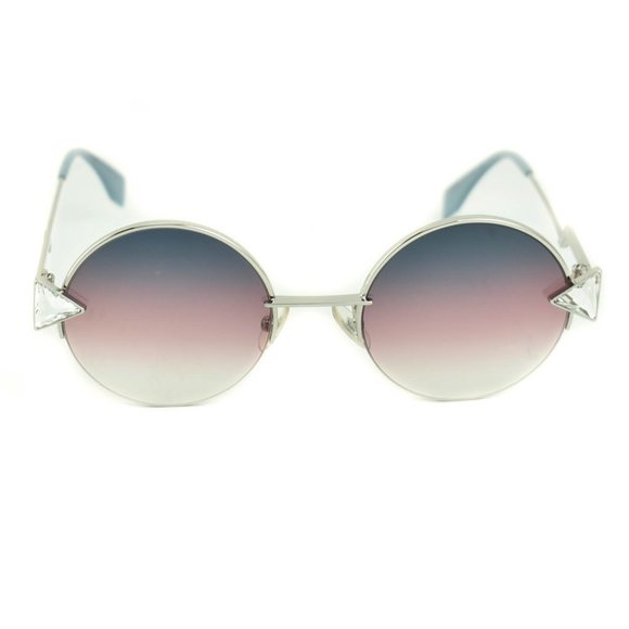 FENDI Silver/Blue Crystals Logo Sunglasses (nn) - Picture 4 of 10